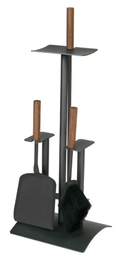 Kaminbesteck Stahl Lienbacher Mit Nussholzgriffen, 3-teilig Anthrazit Beschichtet