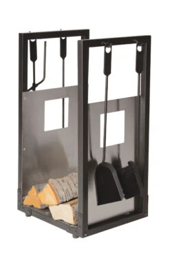 Holzkorb Und Kaminbesteck Lienbacher Aus Stahl, 4- Teilig, Schwarz Beschichtet