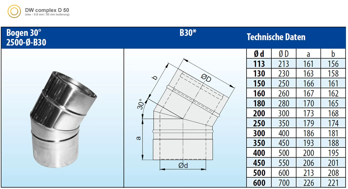Schornstein Winkel 30° doppelwandig - eka complex D 50 Schornstein Winkel 30° Doppelwandig - Eka Complex D 50 -Cafiro Geschaft e32ea3edf1ab7b0c0c4d2272e46f5b84