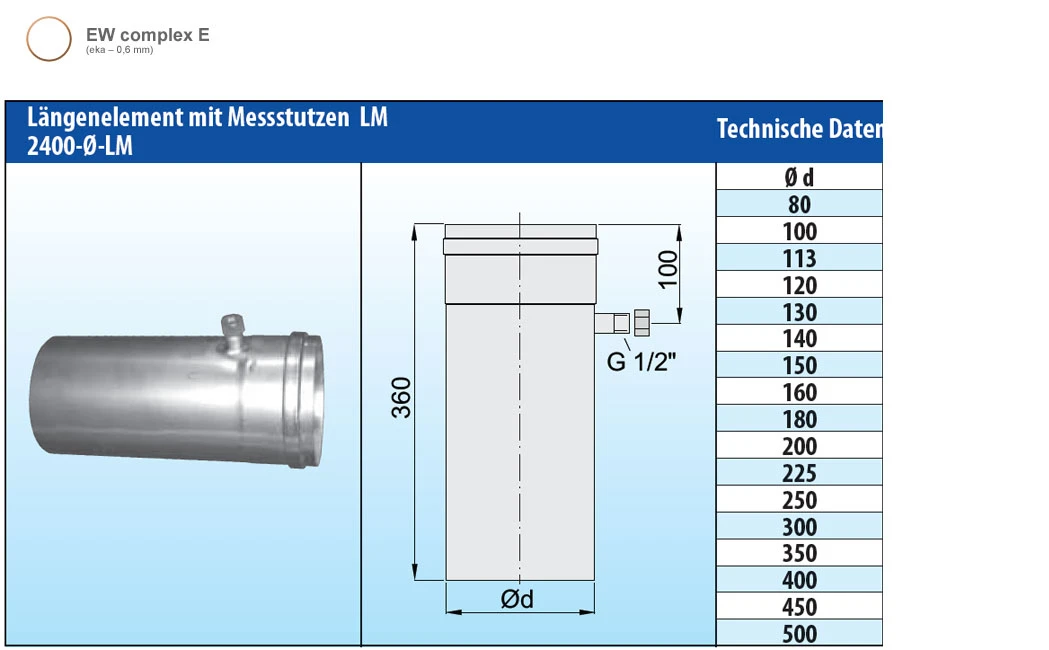 Schornsteinrohr Edelstahl 360 mm einwandig mit Messstutzen - eka complex E Schornsteinrohr Edelstahl 360 Mm Einwandig Mit Messstutzen - Eka Complex E -Cafiro Geschaft e7bd2d21bbaf87ebe920a9b18af5101f